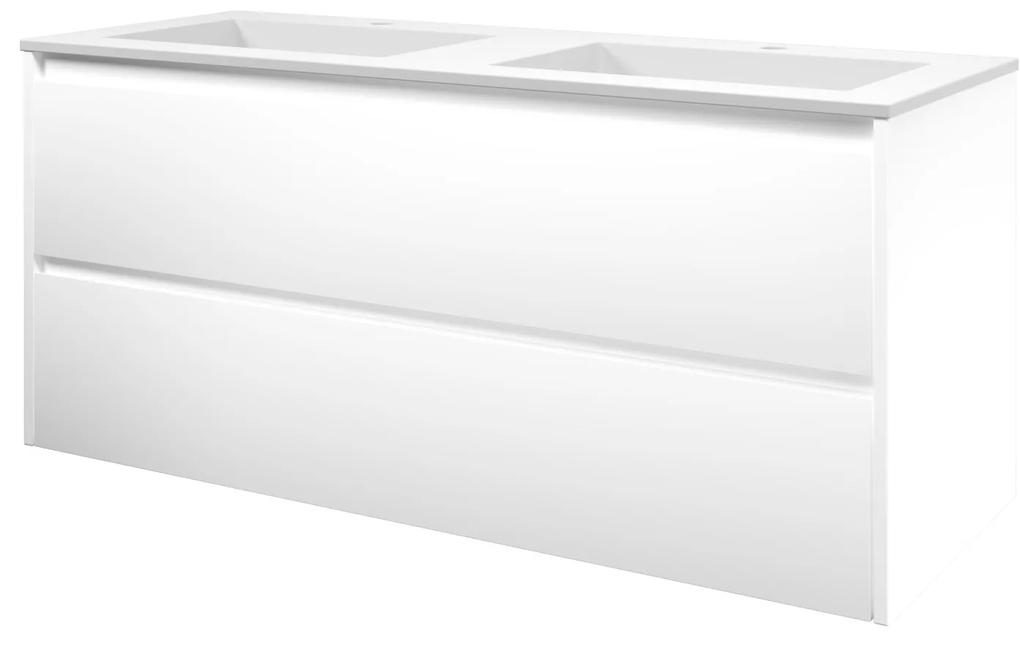Elegant badmeubel met polystone wastafel zonder kraangaten en onderkast symmetrisch - Mat wit/ Mat wit - 120x46cm (bxd)