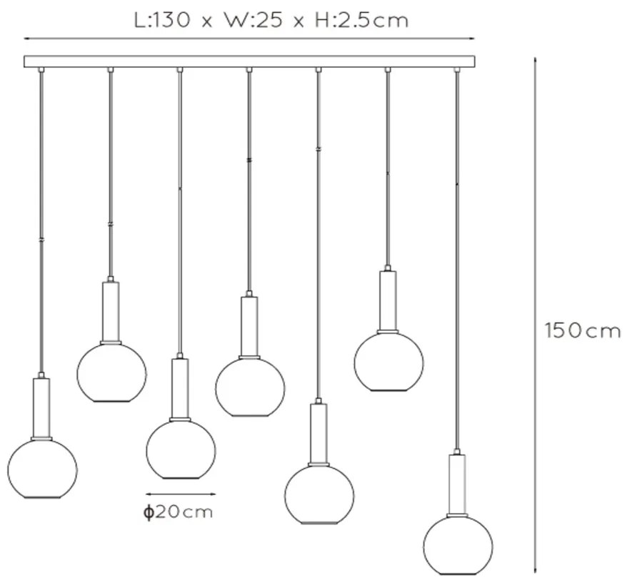 Lucide Marius hanglamp 130cm 7x E27 zwart