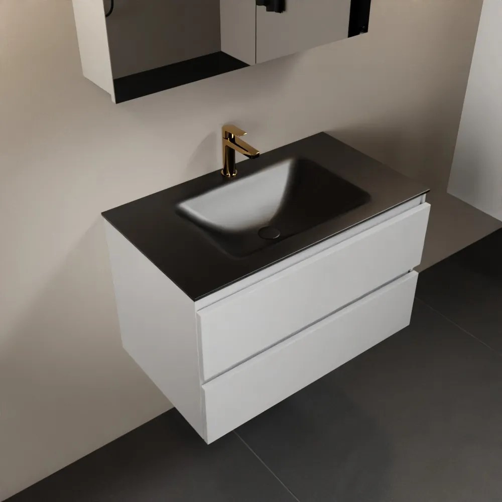 Mondiaz Aivy badmeubel 80cm talc met wastafel solid surface urban midden 1 kraangat en spiegelkast