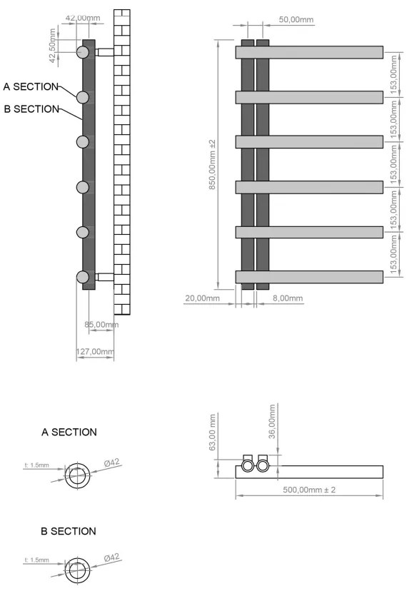 Eastbrook Marlow E-Style handdoekradiator 50x85cm 371W grijs mat