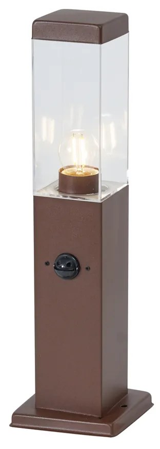 Buitenlamp roestbruin met helder glas 45cm IP44 met stopcontact en bewegingssensor - Malios Modern E27 IP44 Buitenverlichting