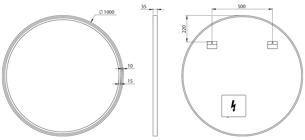 Sapho Kadris ronde spiegel met verlichting 100cm zwart