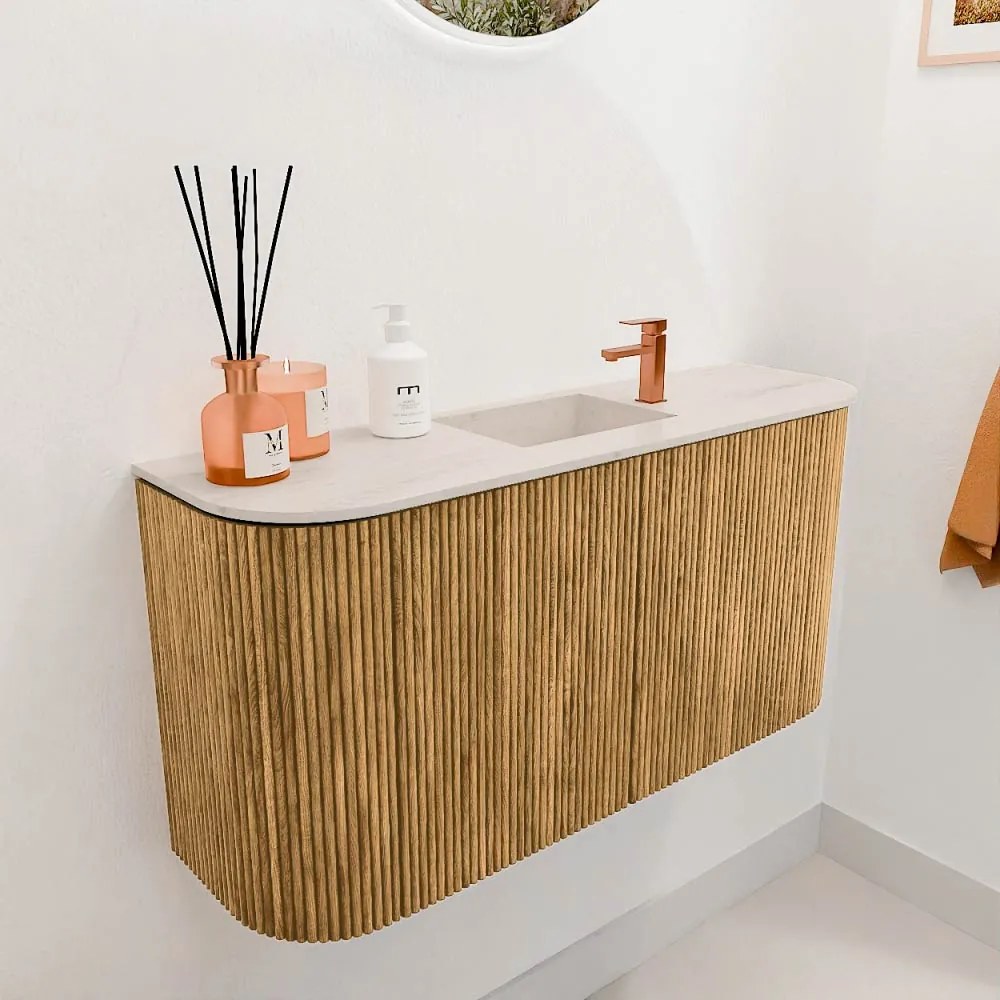 Mondiaz Joya DLux 85cm toiletmeubel ronding links/rechts oak met wastafel faye midden 1 kraangat meli