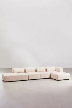 4-delige Modulaire Hoekbank Met Linker Divan En Poef Fogler Teddystof Crème Beige - Sklum