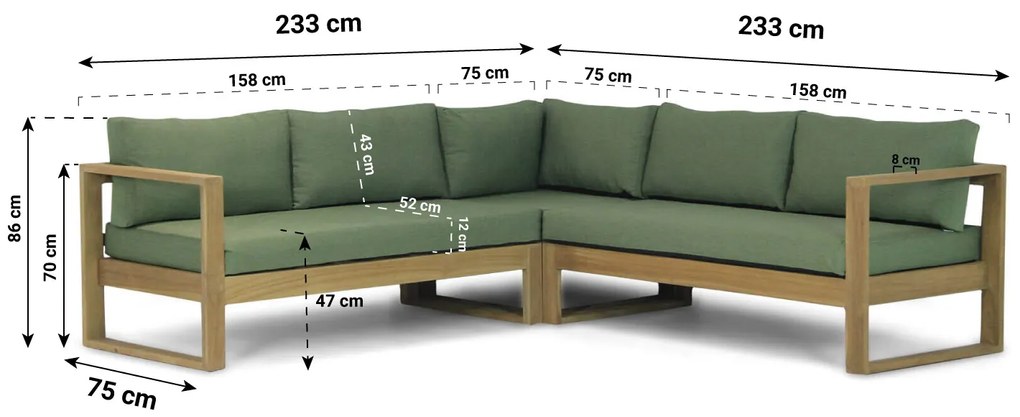 Hoek loungeset  Teak Old teak greywash 5 personen Garden Collections Newbury
