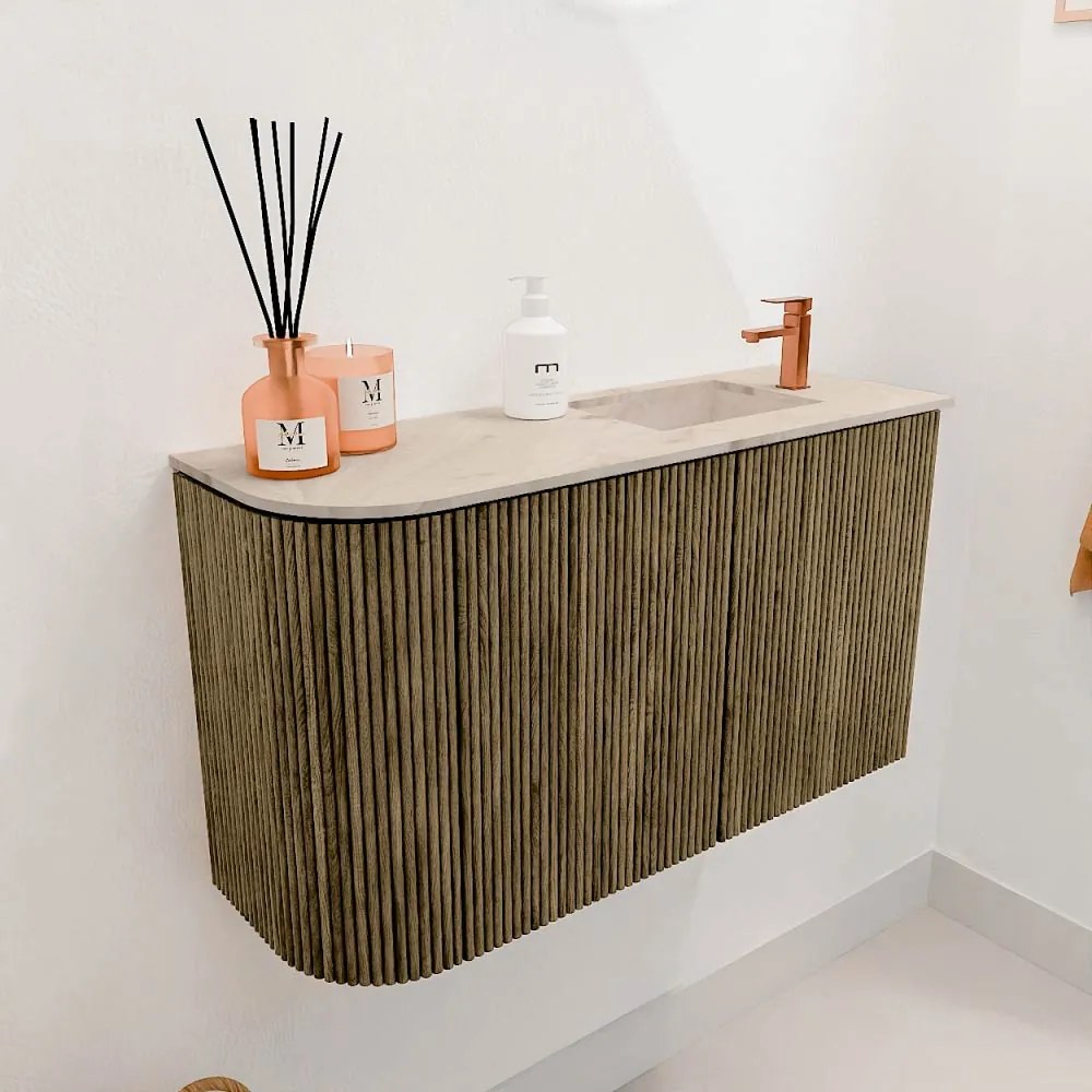 Mondiaz Joya DLux 70cm toiletmeubel ronding links dusk met wastafel faye rechts 1 kraangat frappe