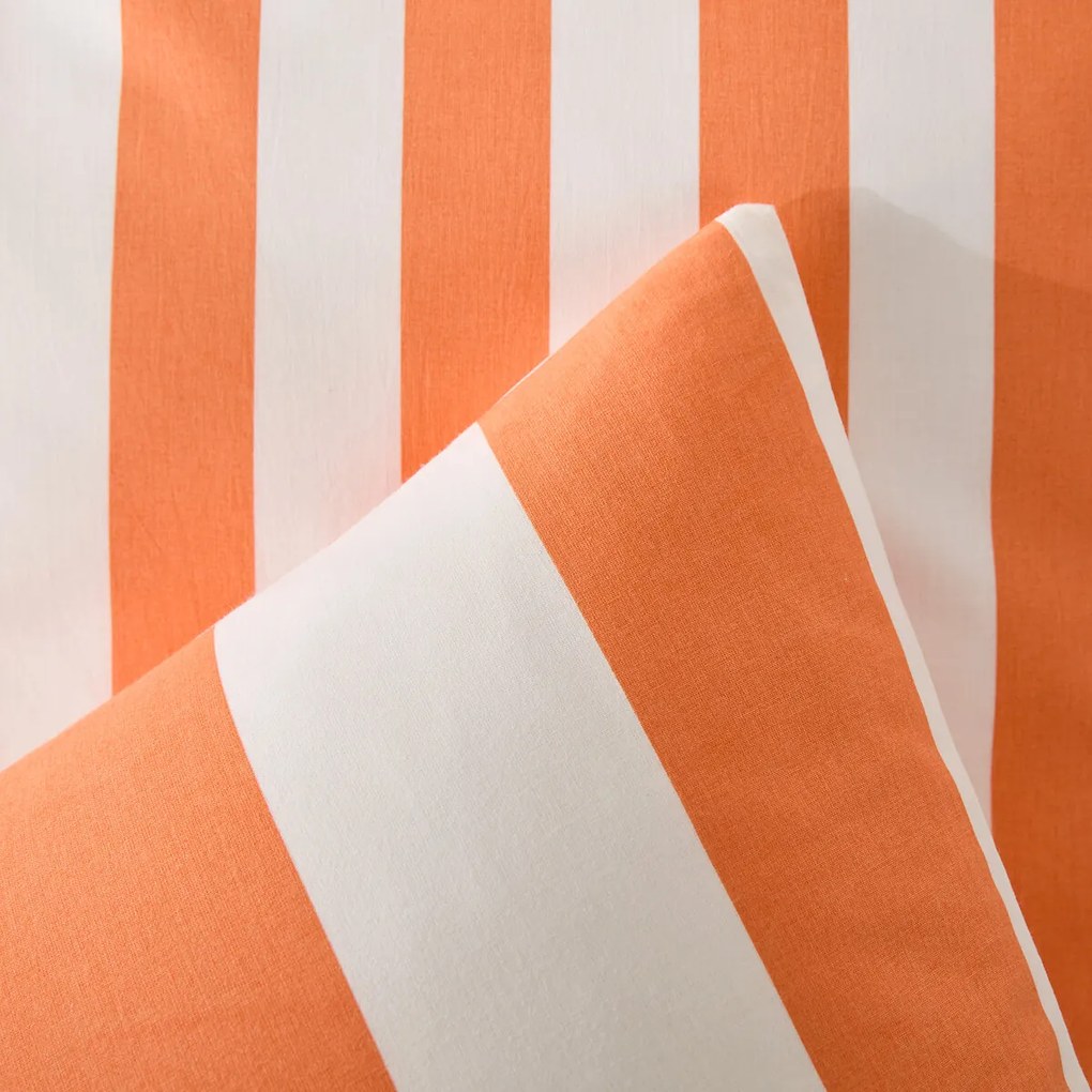 Katoenen kussensloop, streepjesprint, HENDAYE ORANGE