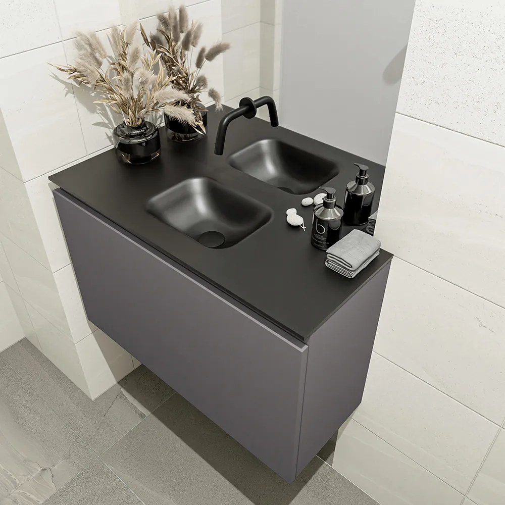 Mondiaz Olan 80cm toiletmeubel dark grey met wastafel urban midden geen kraangat