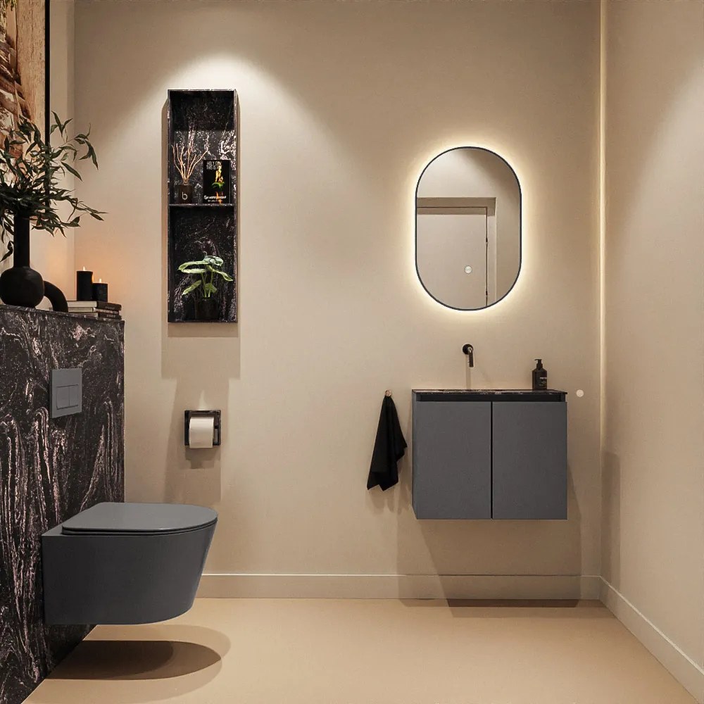 Mondiaz Ture DLux toiletmeubel 60cm dark grey met wastafel lava links zonder kraangat