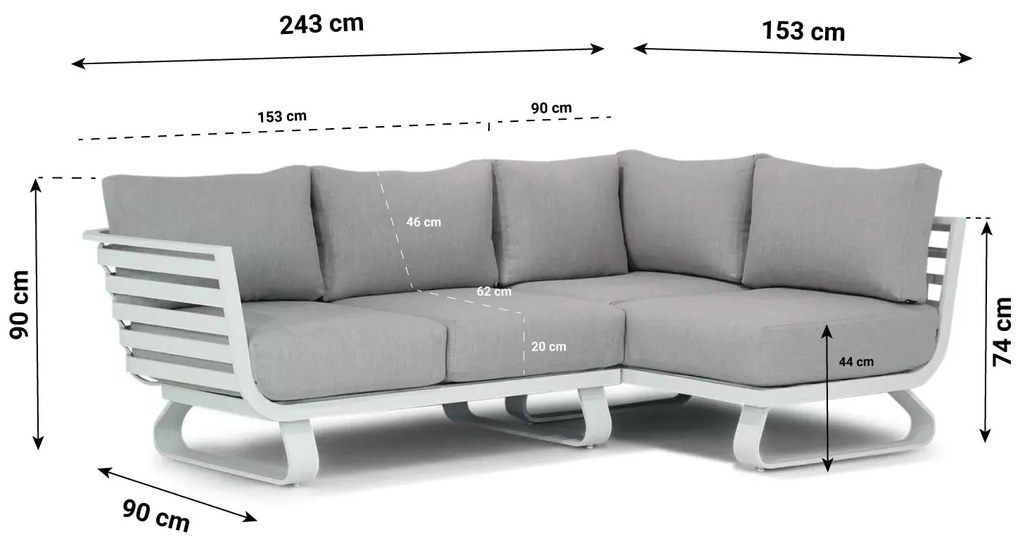 Hoek loungeset 3 personen Aluminium Wit  Santika Furniture Santika Sovita