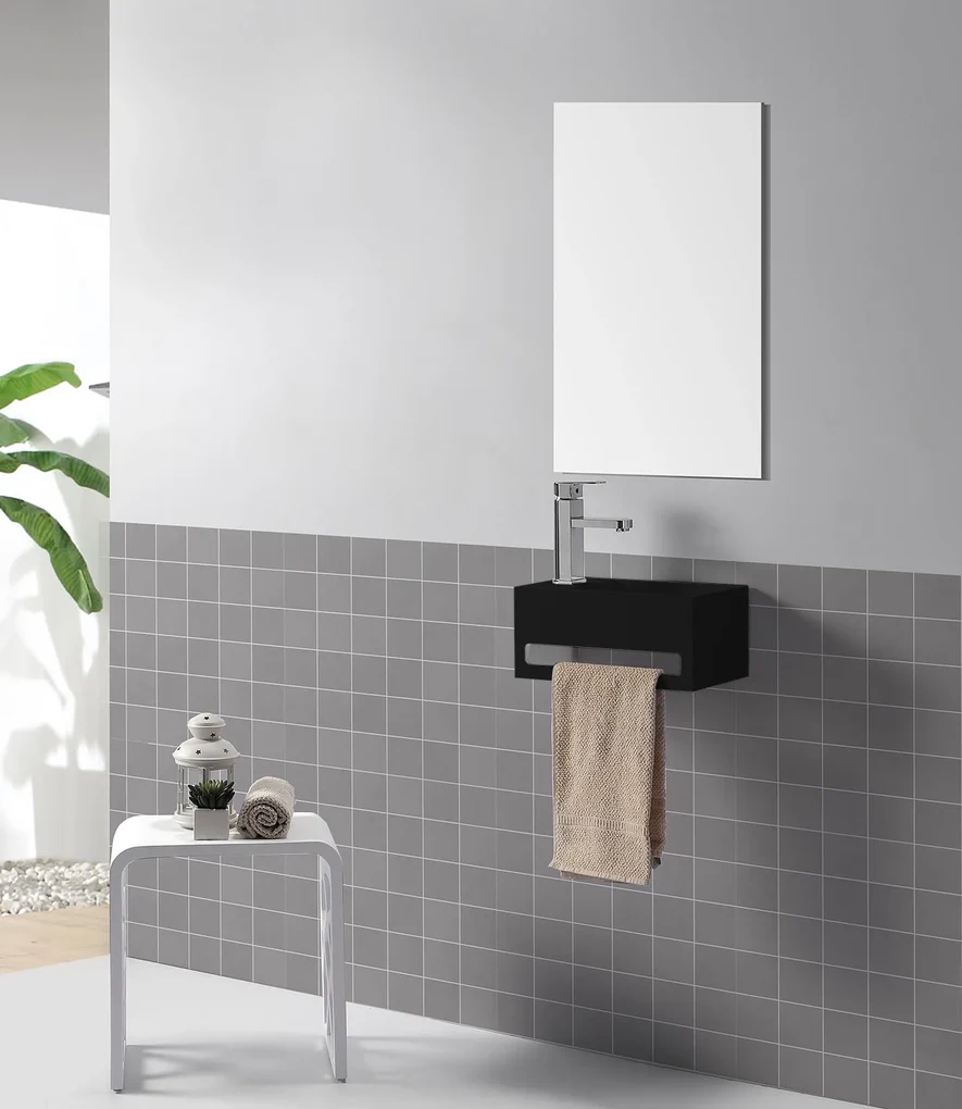 Saniclear Bali mat zwarte solid surface fontein 36x20cm links