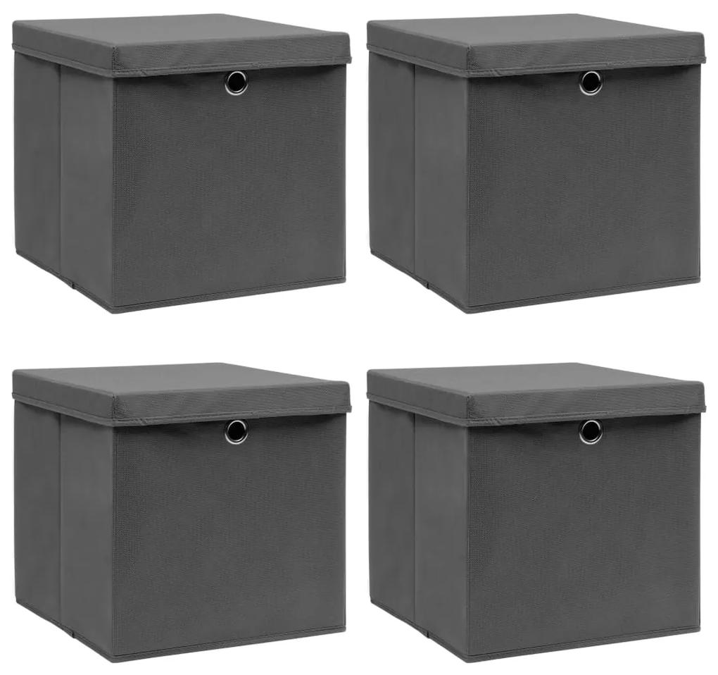 vidaXL Opbergboxen met deksel 4 st 32x32x32 cm stof grijs