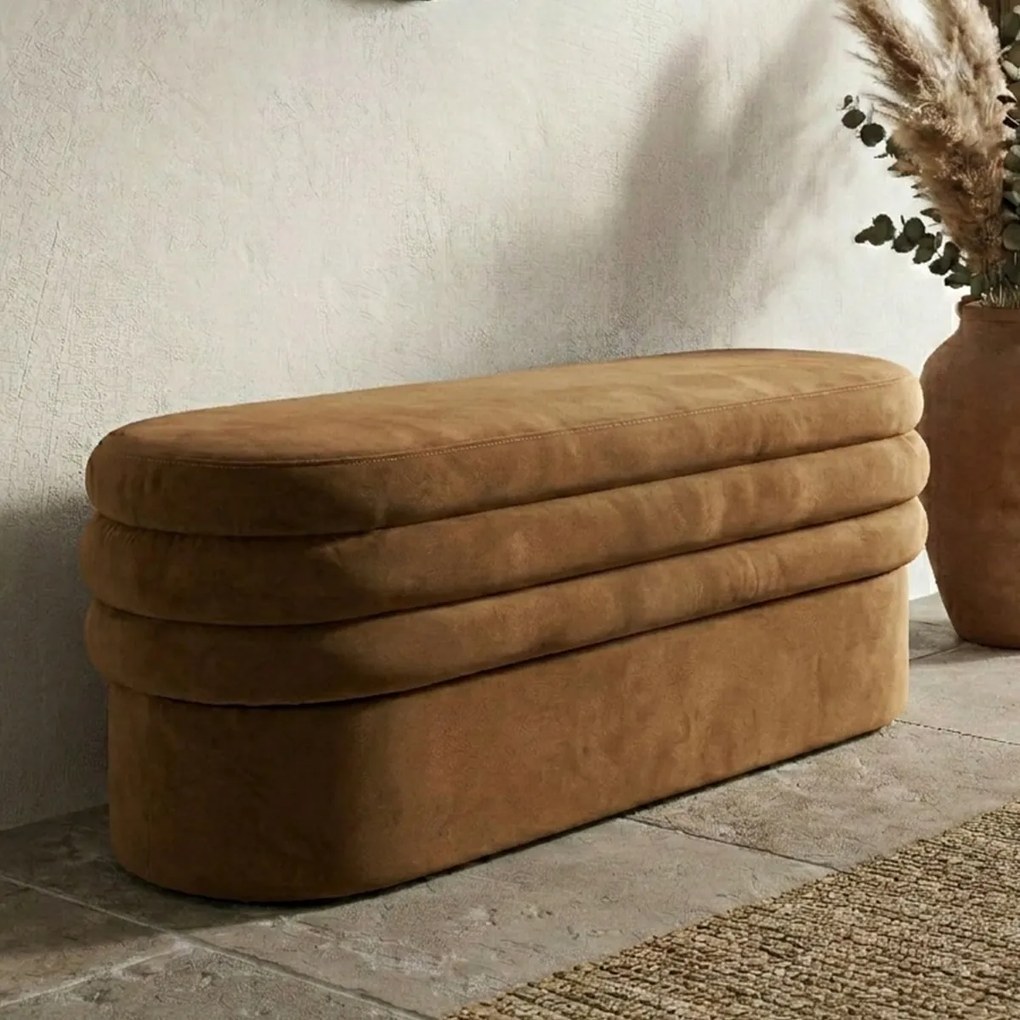 Dutchbone Aditi Ovalen Bankje Bruin Fluweel