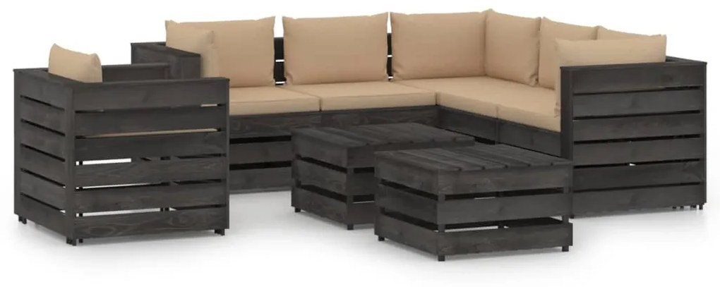 vidaXL 8-delige Loungeset met kussens grijs geïmpregneerd hout