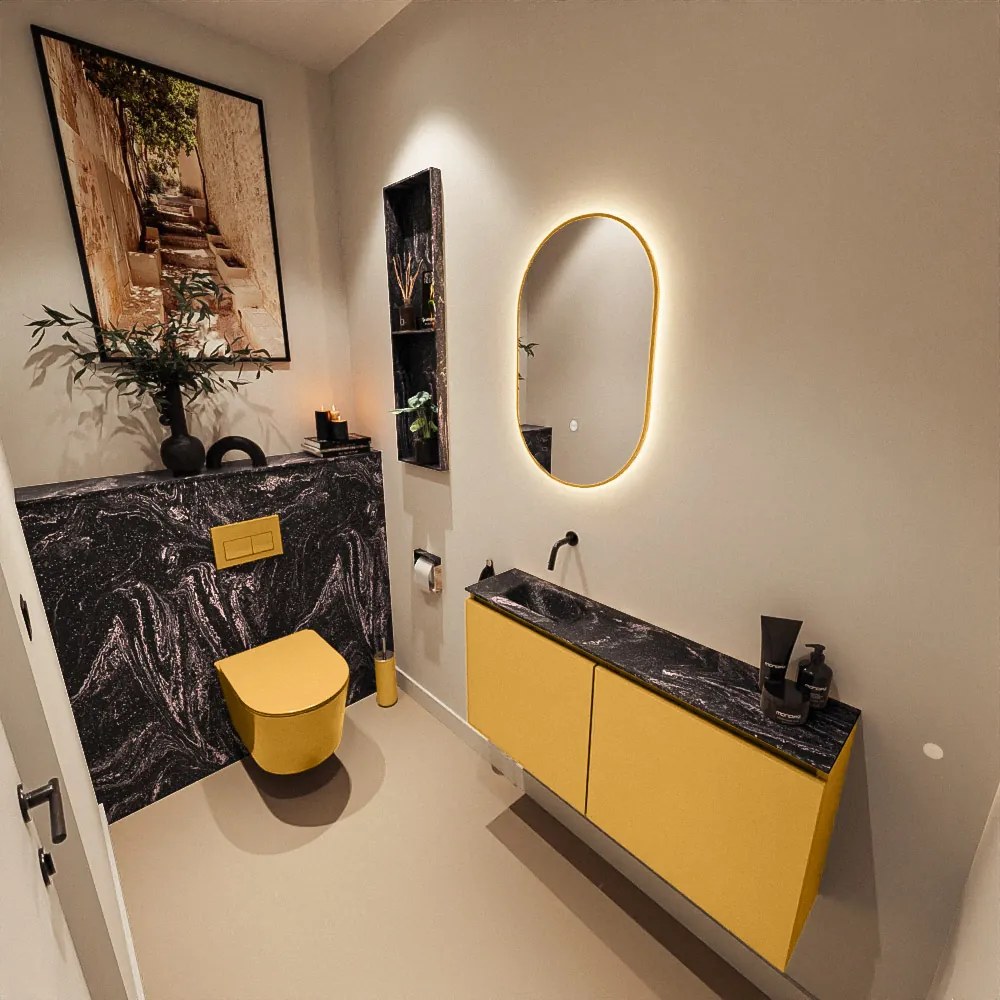 Mondiaz Ture DLux toiletmeubel 100cm ocher met wastafel lava links zonder kraangat