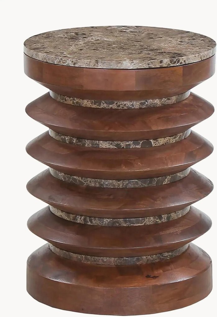 Ronde bijzettafel Barola van mangohout met marmeren blad