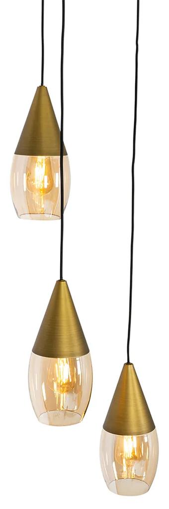 Moderne hanglamp goud met amber glas 3-lichts - Drop Modern E27 rond Binnenverlichting Lamp