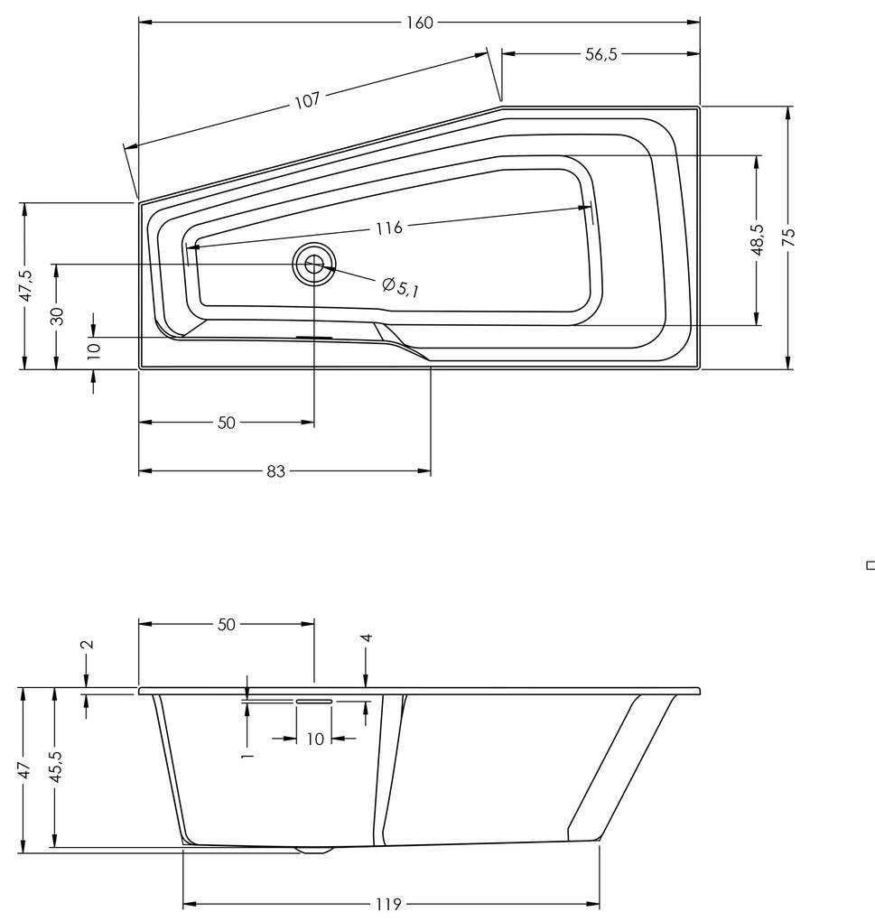 Riho Rethink Space half vrijstaand bad 160x75cm rechts wit glans met Fall overloop