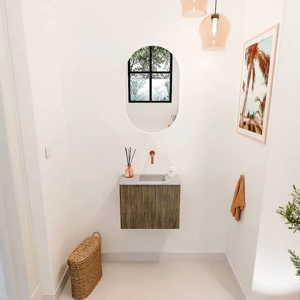 Mondiaz Joya DLux 50cm toiletmeubel dusk met wastafel faye rechts zonder kraangat glace