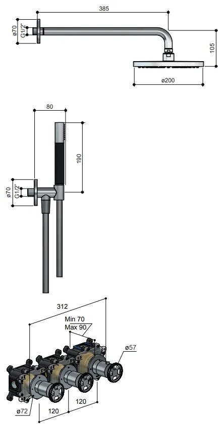 Hotbath Cobber@Work IBSW70 inbouwdouche met 30cm hoofddouche nikkel geborsteld