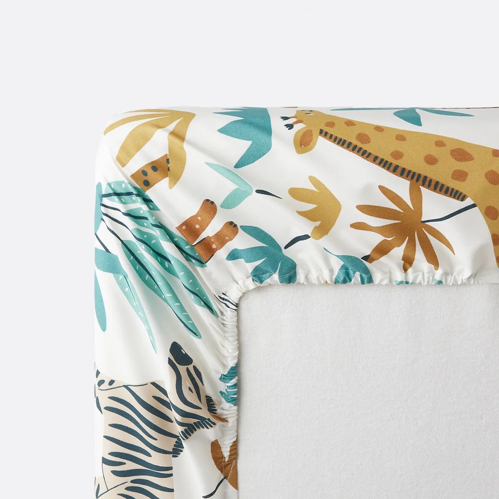 Hoeslaken voor kinderen, 30% gerecycled katoen, 25 cm kap, dierenprint, JUNGLE