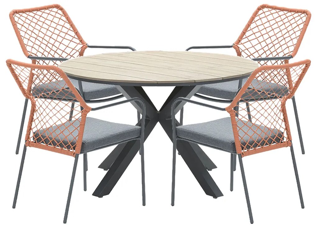 Garden Impressions Ross tuinset 5-delig koper - Tulli tuintafel Ø122x75 cm light teak look