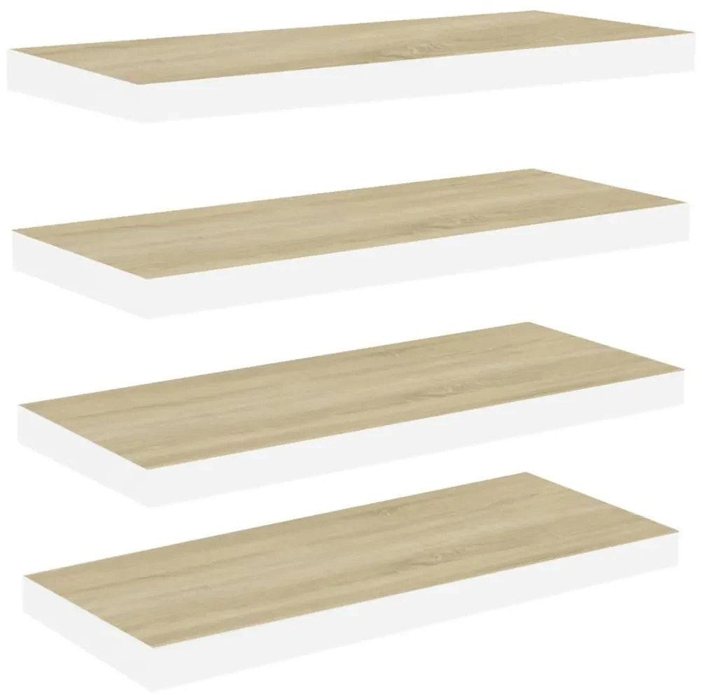 vidaXL Wandschappen zwevend 4 st 60x23,5x3,8 cm MDF eikenkleurig wit