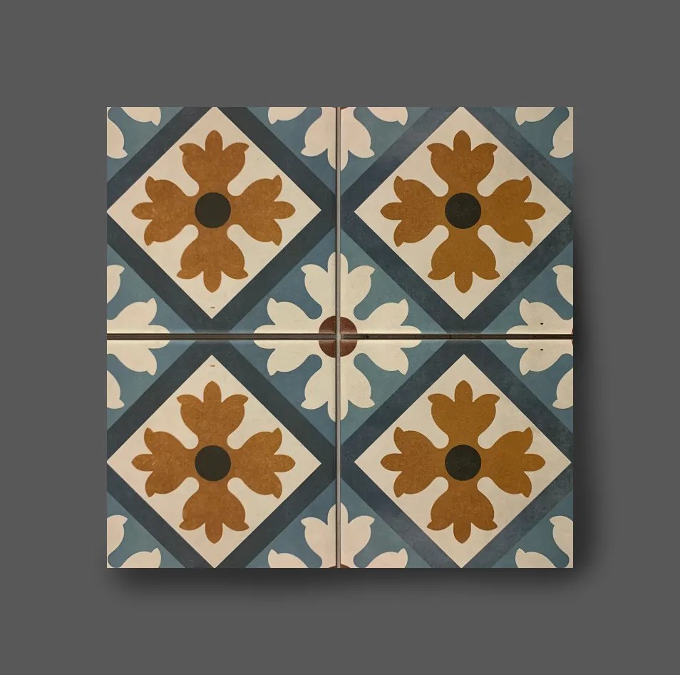 Vloertegel 15x15 Cm Bloemen Patroon Blauw Bruin A150