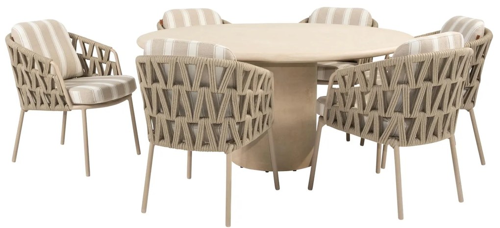 4 Seasons Outdoor Beverly tuinset met Hampton tafel Ø 160 cm Tuinset beige weerbestendig