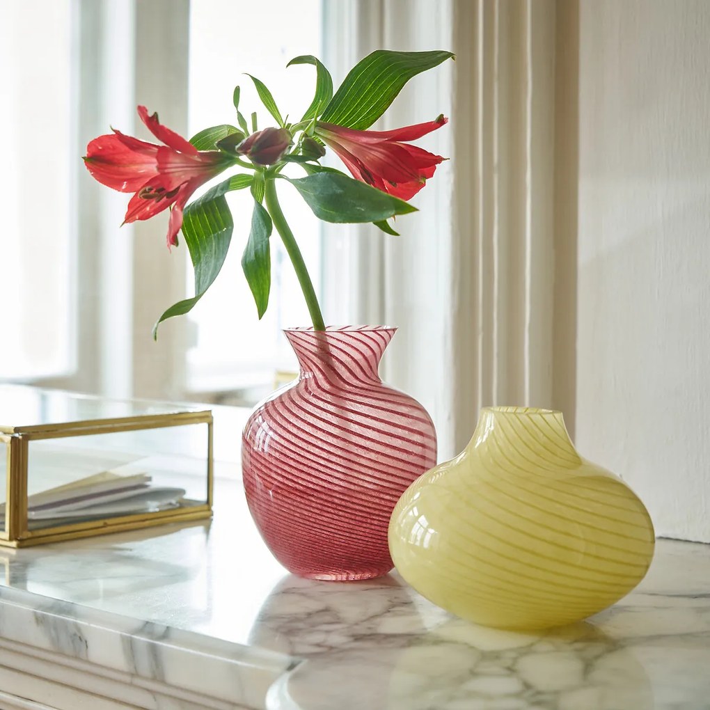 Vaas in roze gestreept glas, hoogte 10,2 cm, MARLIA