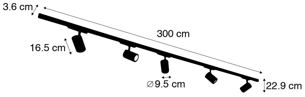 Modern 3-fase railsysteem met 5 Spot / Opbouwspot / Plafondspots zwart incl. LED rechts - 3-Phase Ruler Modern Binnenverlichting Lamp