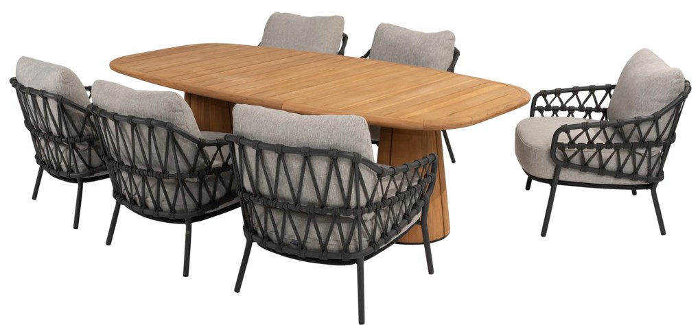 Capri Calpi low dining tuinset 7 delig 240x110xH69 cm teak antraciet 4 Seasons Outdoor