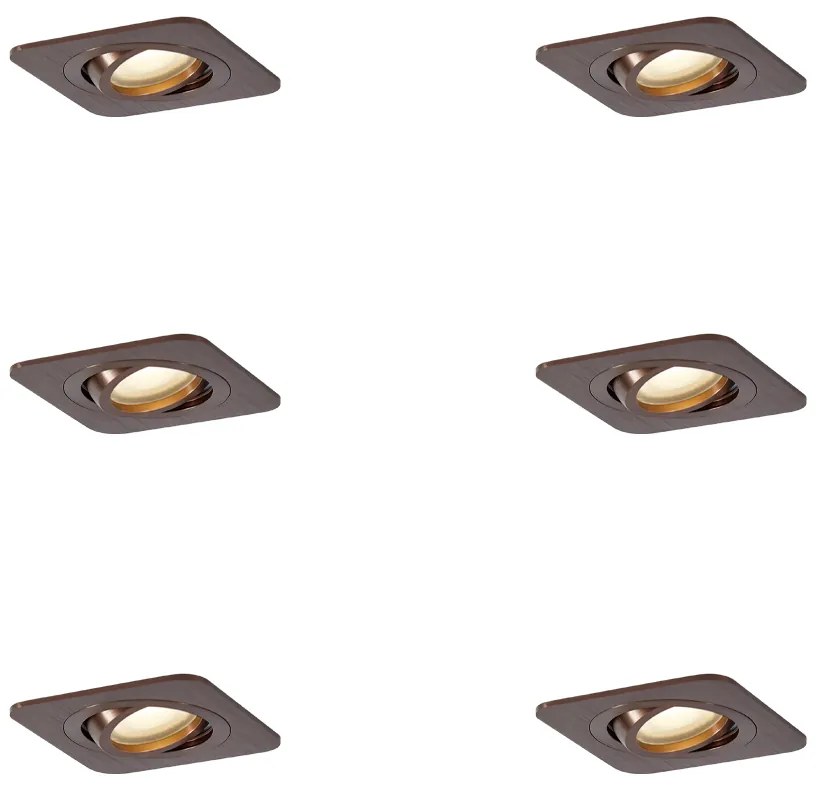 Buitenlamp Set van 6 afgeronde inbouwspots donkerbrons GU10 50mm IP44 - Alberto Modern GU10 IP44 Buitenverlichting vierkant Lamp