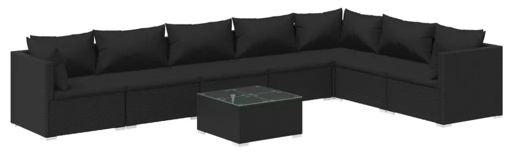 vidaXL 8-delige Loungeset met kussens poly rattan zwart