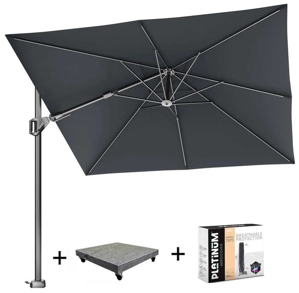 Voyager T2 zweefparasol 270x270 cm Faded black met 90KG voet en hoes