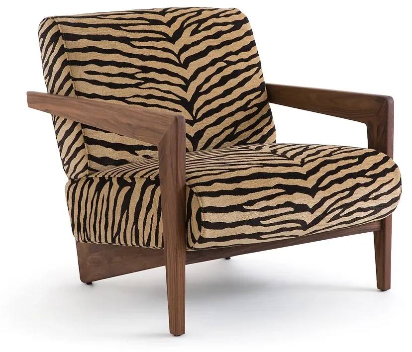 Fauteuil in massief notenhout met dierenprint, Izag