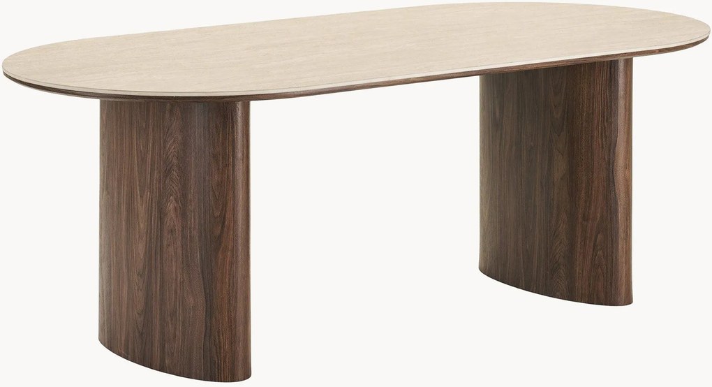 Ovale eettafel Delphi met travertijn effect, 210 x 100 cm