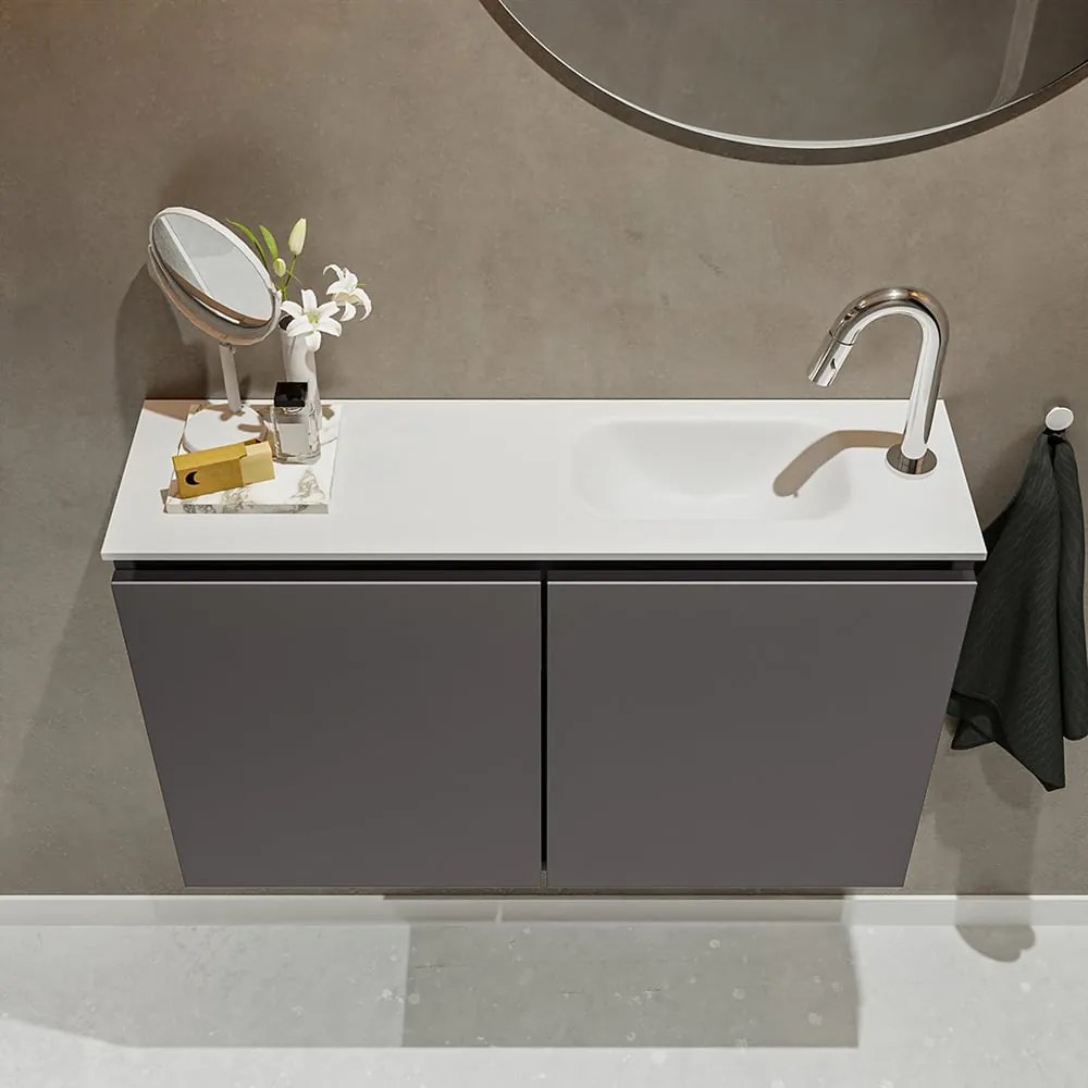 Mondiaz Ture 80cm toiletmeubel dark grey met wastafel talc rechts 1 kraangat