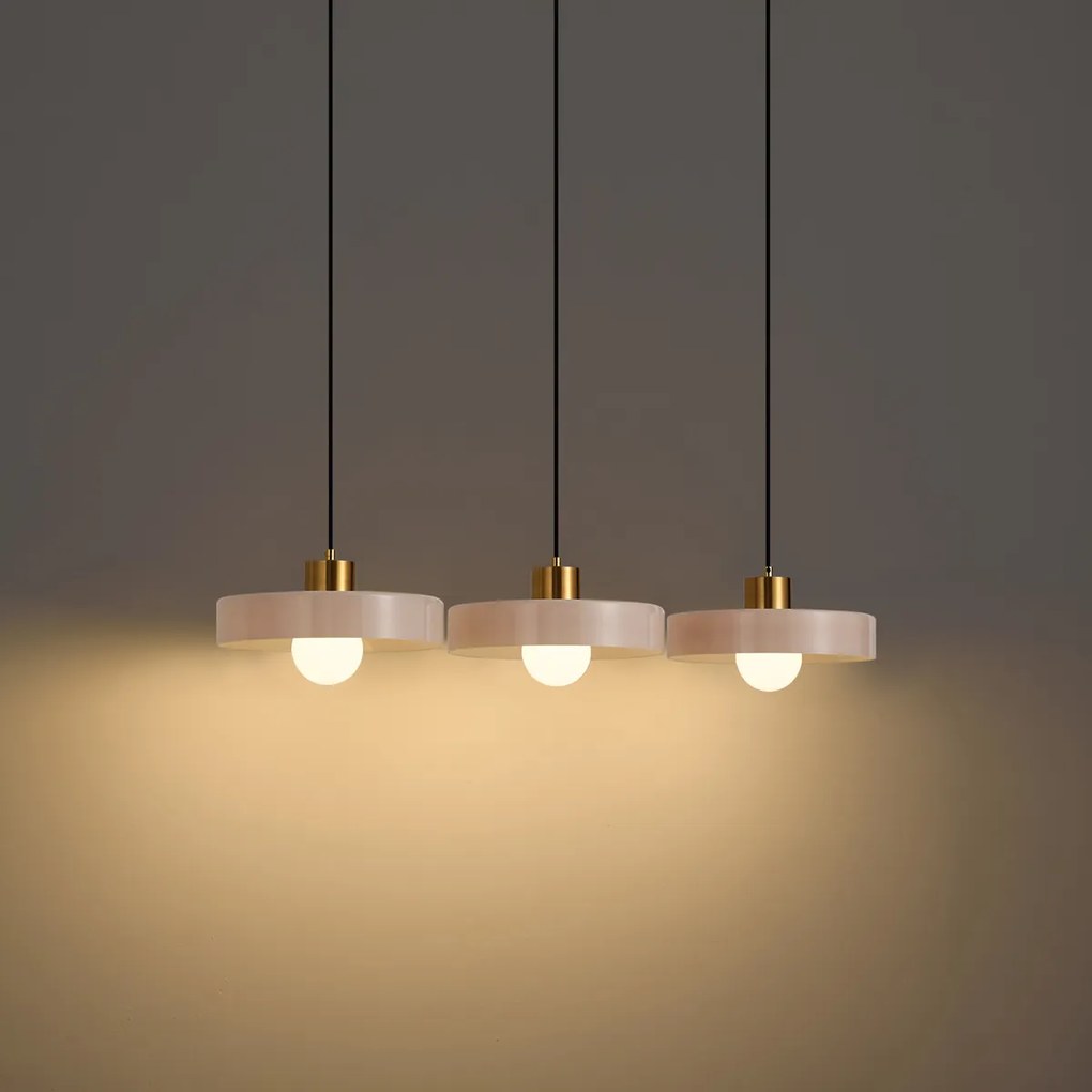 Modern railsysteem zwart met 3 hanglampen messing en wit 1-fase - Iconic Jina