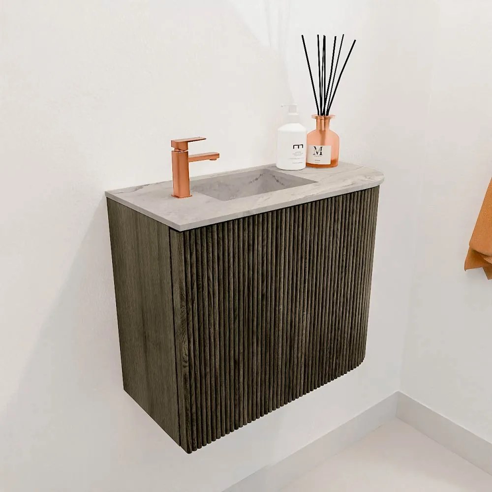 Mondiaz Joya DLux 50cm toiletmeubel ronding rechts shadow met wastafel faye links 1 kraangat glace