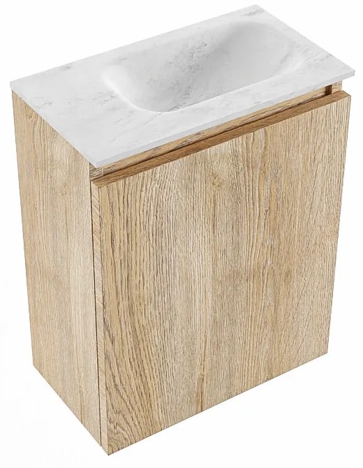 Mondiaz Ture DLux toiletmeubel 40cm washed oak met wastafel opalo rechts zonder kraangat