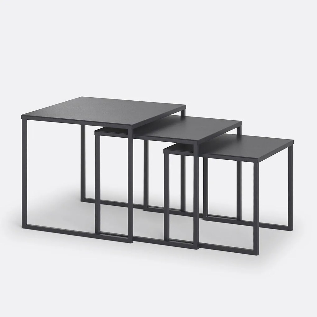 Set van 3 geneste salontafels in staal, Miva