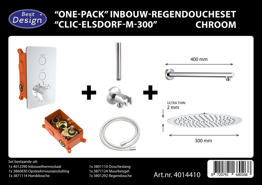 Best Design Clic Elsdorf inbouw regendouche 30cm chroom