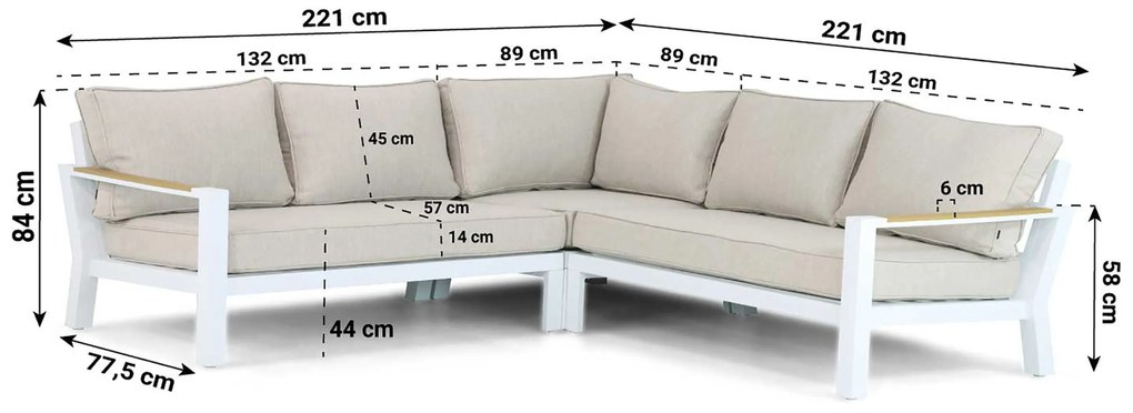 Hoek loungeset 5 personen Aluminium/Polywood (teakfinish) Wit Lifestyle Garden Furniture Bilbao
