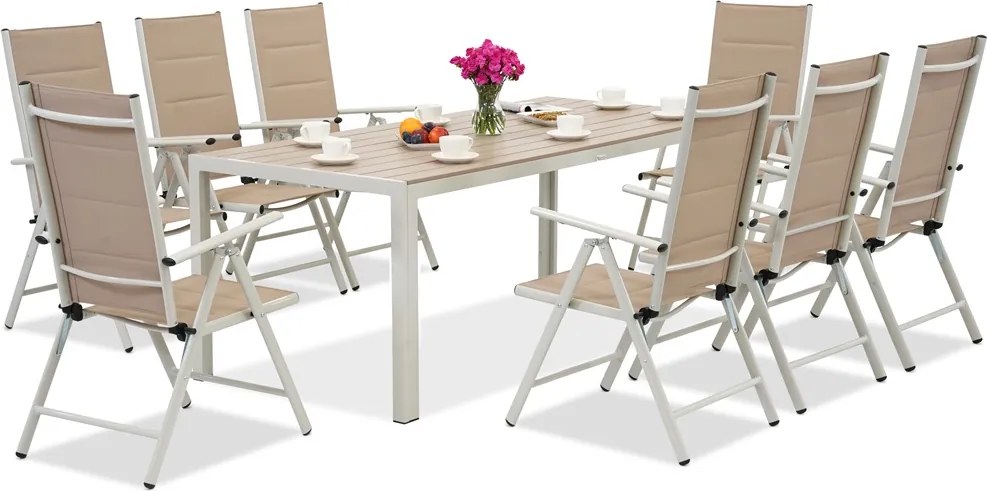 Aluminium tuinmeubelen met grote Polywood Verona tafel voor 8 personen Garden Point beige