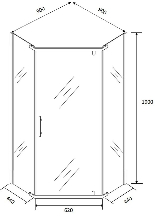 Badstuber Five douchecabine vijfhoek 90x90cm zwart