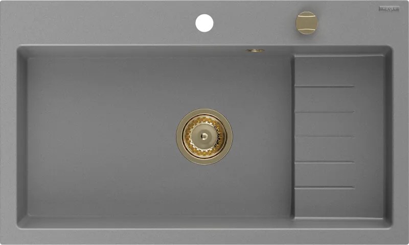 Mexen Omar granieten spoelbak 1-kamer 800 x 480 mm, grijs, gouden sifon - 6520801005-71-G