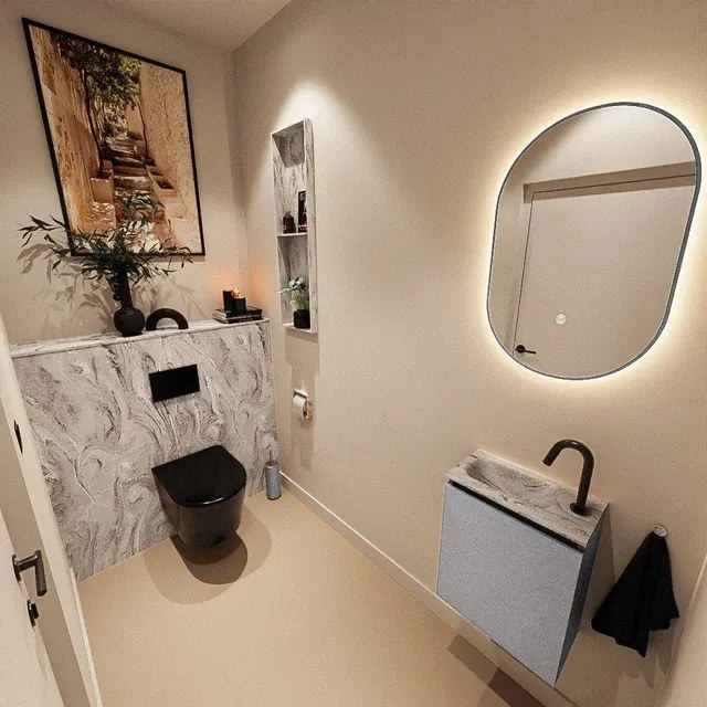 MONDIAZ TURE-DLUX 40cm toiletmeubel Plata. EDEN wastafel Glace positie links. Met 1 kraangat. TUREDX40PLAL1GLA