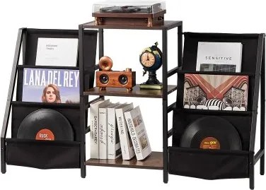 VEVOR Record Storage 3-laags draaitafelstandaard, opbergkast met platenhouder voor vinylplaten voor slaapkamer woonkamer zwart