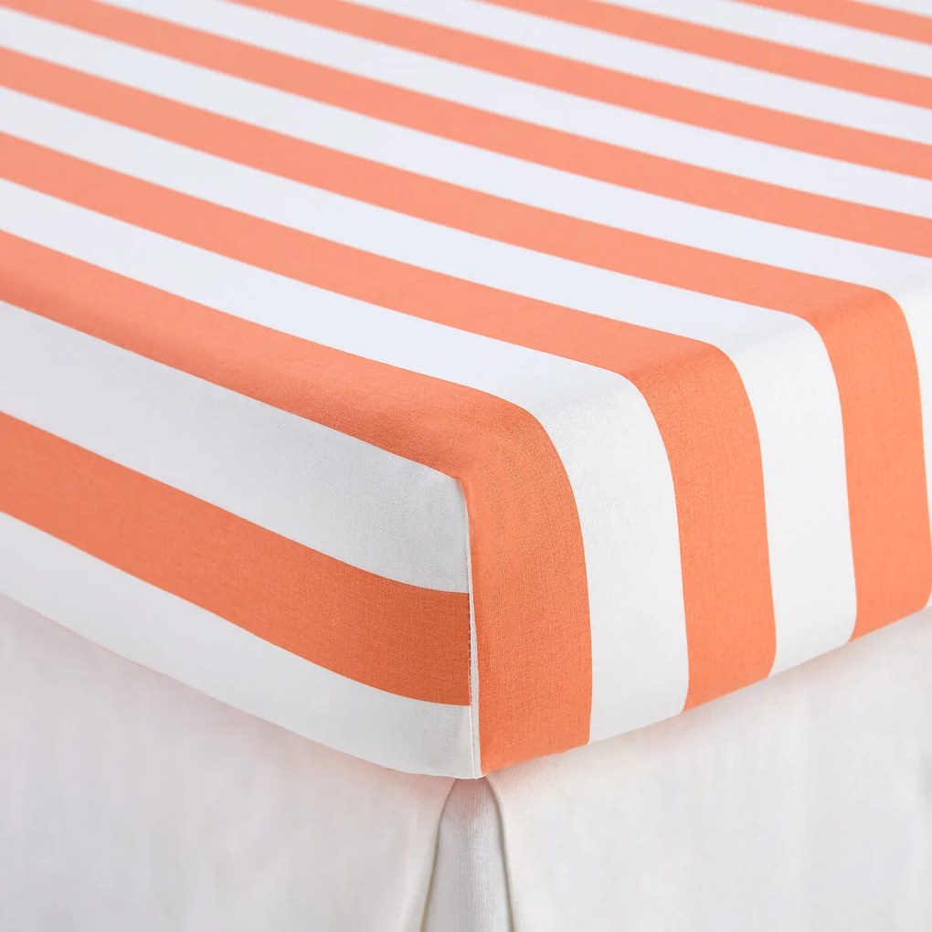 Hoeslaken katoen, omslag 25 cm, strepen print, HENDAYE ORANGE
